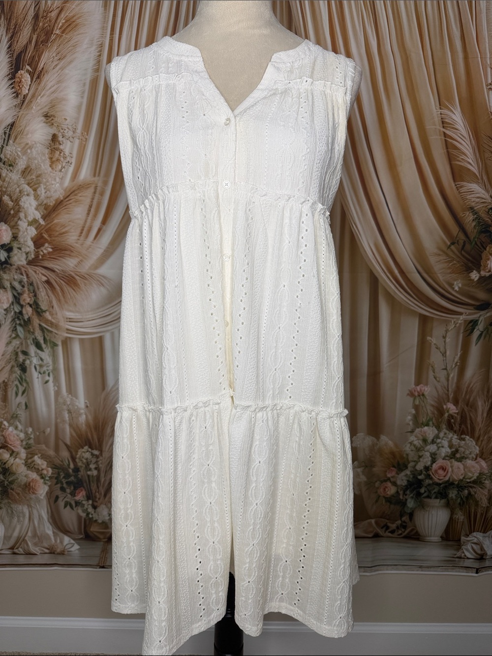 Maurices Cream Eyelet Midi Dress
